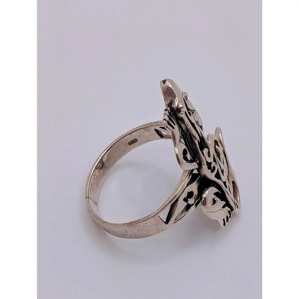 Gecko Lizard Sterling Silver Open Work Filigree Statement Ring Size 9.75